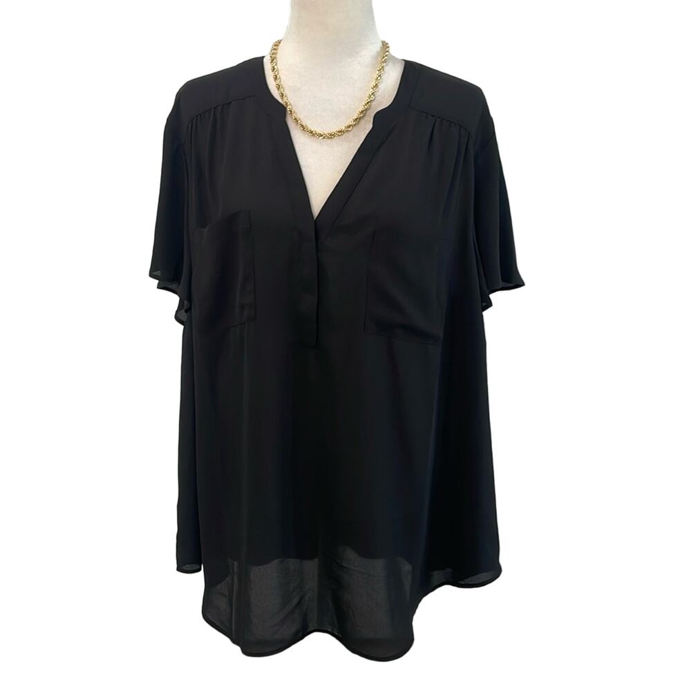 NWT Torrid Harper Flutter Short Sleeve Semi- Opaque Black Blouse Size 3X